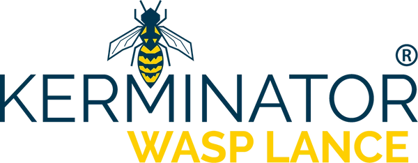 Kerminator Wasp Lance logo with a wasp icon on a white background