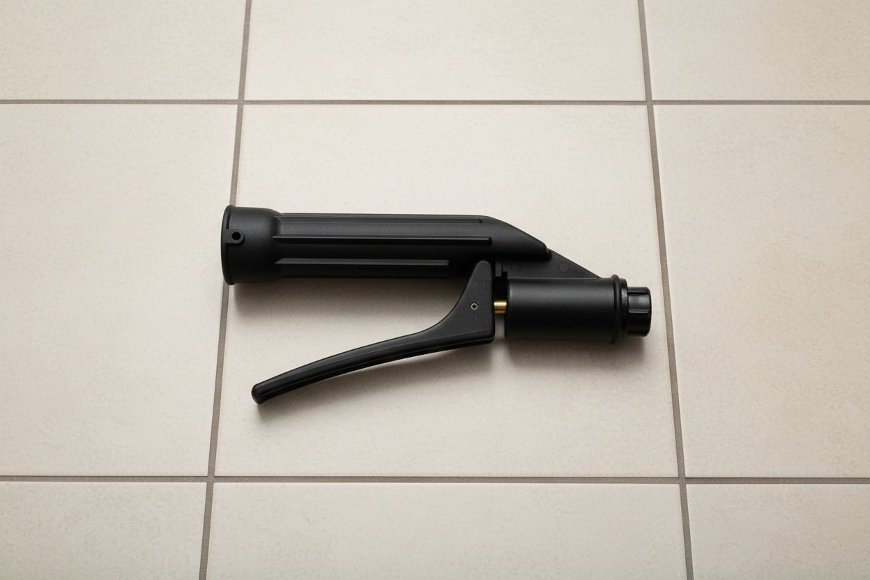 Black hand valve photographed from above